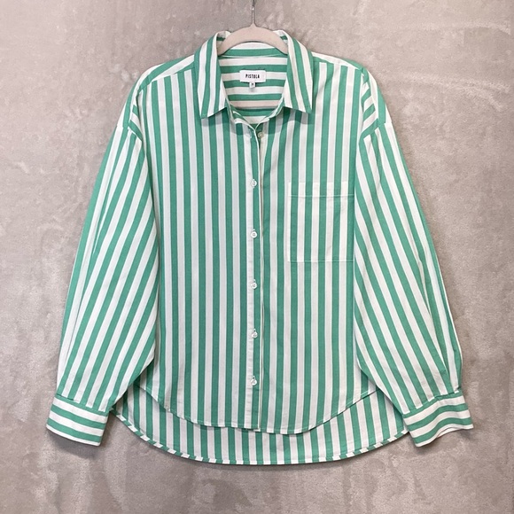 Pistola Sloane Clover Green Stripe Button Up Blouse Womens M - Picture 4 of 10